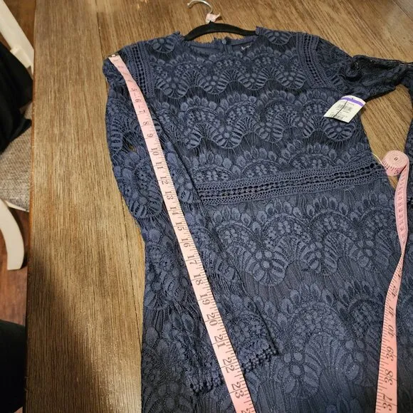 Love By Design Lace Long Sleeve Midi Dress NWT Navy Med