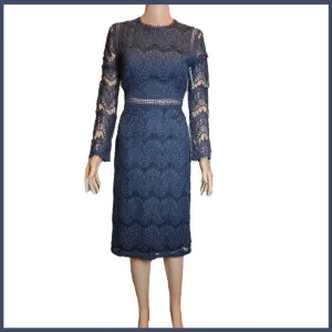 Love By Design Lace Long Sleeve Midi Dress NWT Navy Med