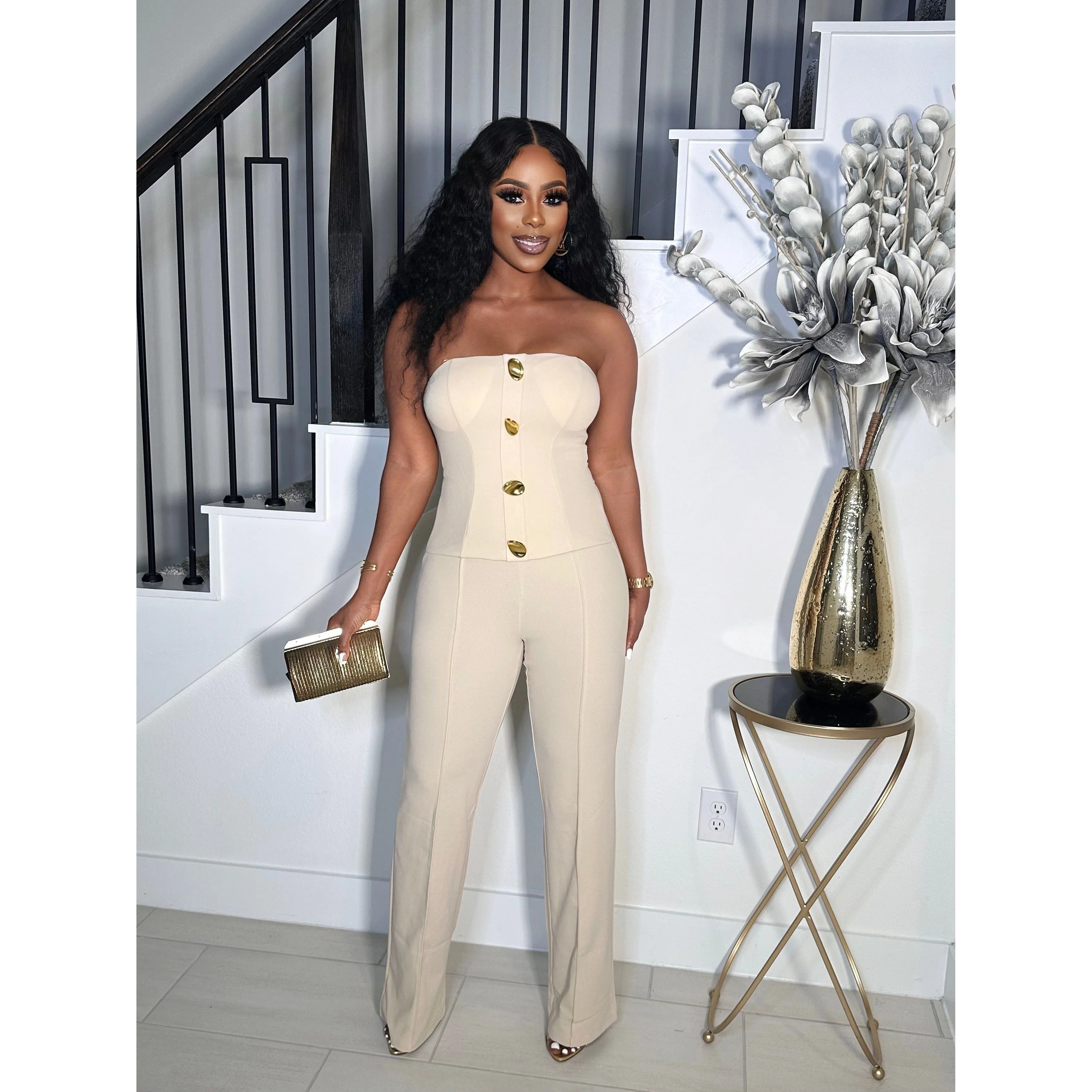 LOVELY FIT STRAPLESS TUBE JUMPSUIT (TAUPE)