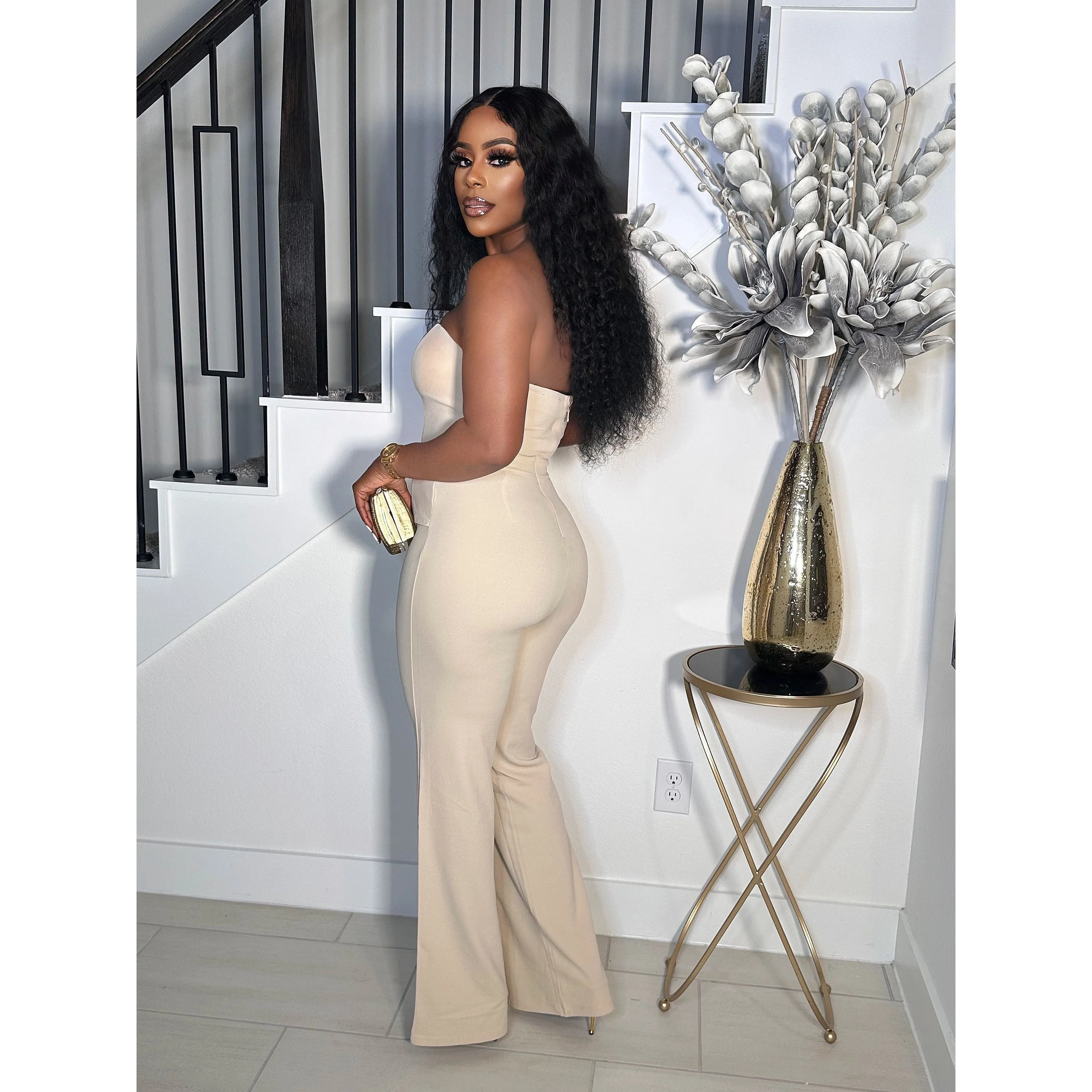 LOVELY FIT STRAPLESS TUBE JUMPSUIT (TAUPE)
