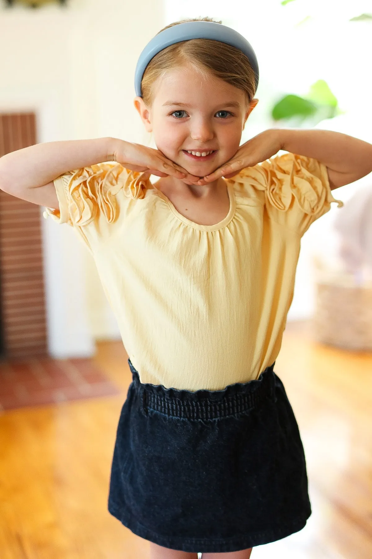 Lovely Lemon Ruffle Sleeve Side Slit Top