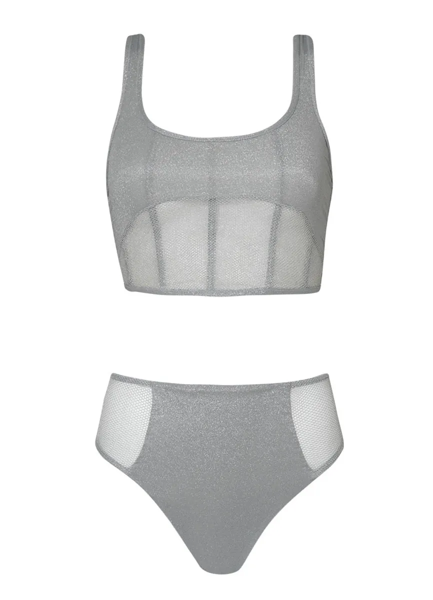 Maaji Sparkle Mesh Harriet High Rise Cut Out Bikini Bottom