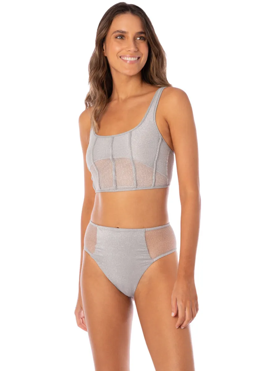 Maaji Sparkle Mesh Harriet High Rise Cut Out Bikini Bottom