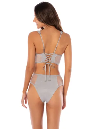 Maaji Sparkle Mesh Harriet High Rise Cut Out Bikini Bottom