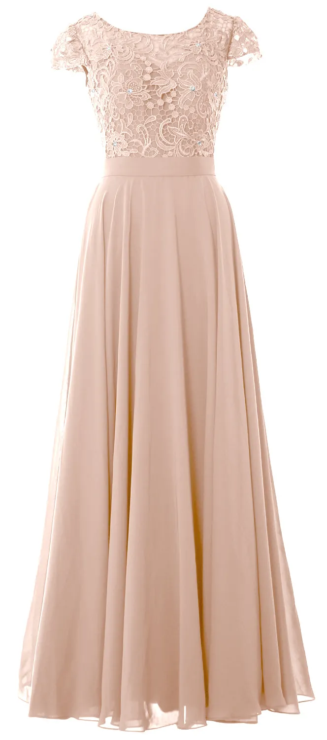 MACloth Women Mother of Bride Dresses Cap Sleeves Wedding Bridesmaid Rehearsal