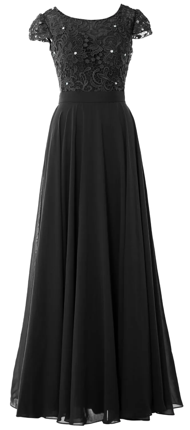 MACloth Women Mother of Bride Dresses Cap Sleeves Wedding Bridesmaid Rehearsal