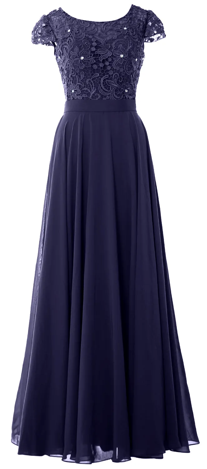 MACloth Women Mother of Bride Dresses Cap Sleeves Wedding Bridesmaid Rehearsal