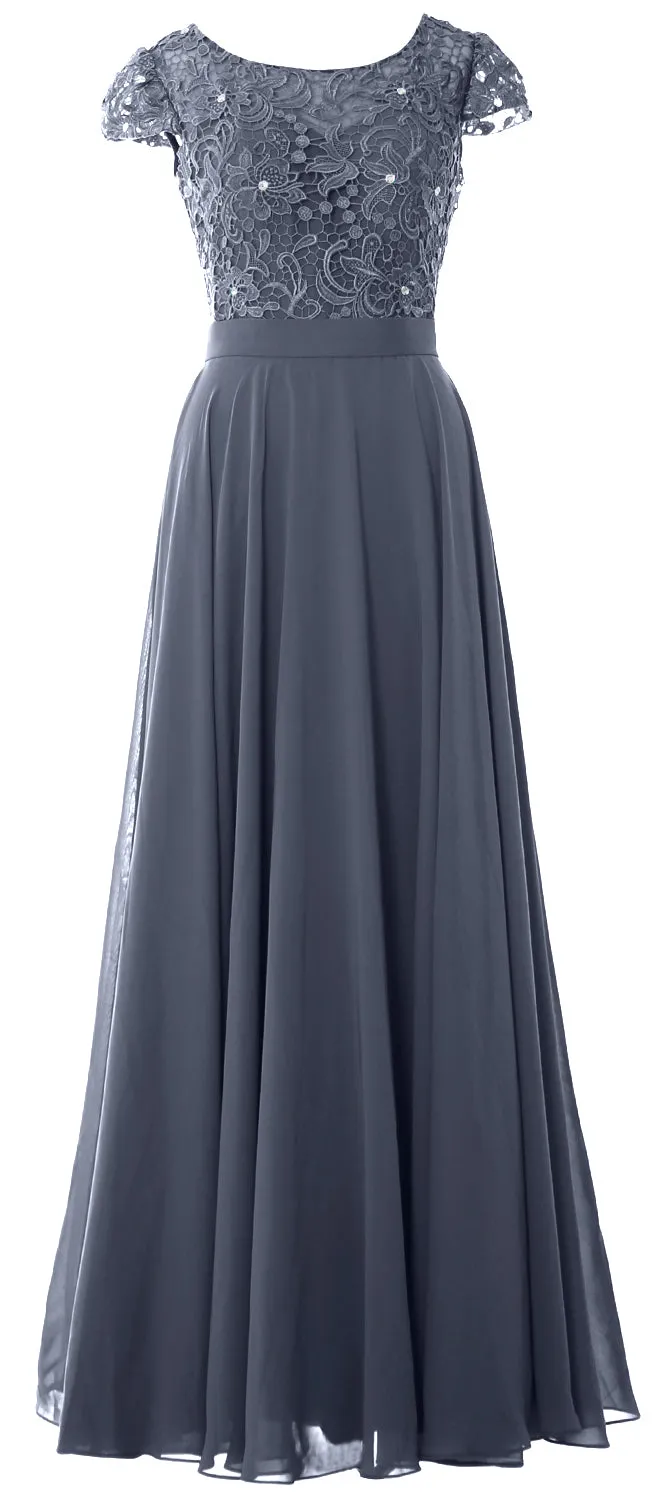 MACloth Women Mother of Bride Dresses Cap Sleeves Wedding Bridesmaid Rehearsal
