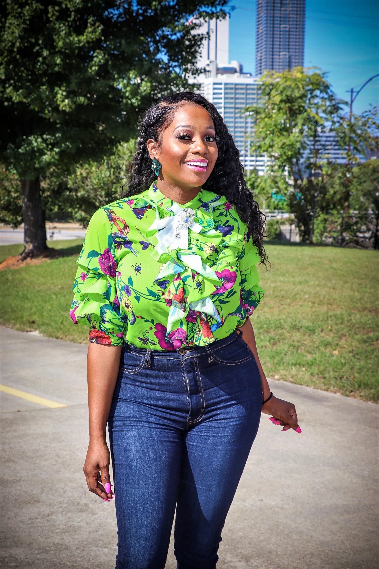 Malaysia Lime Green Multi Color Floral Print Top