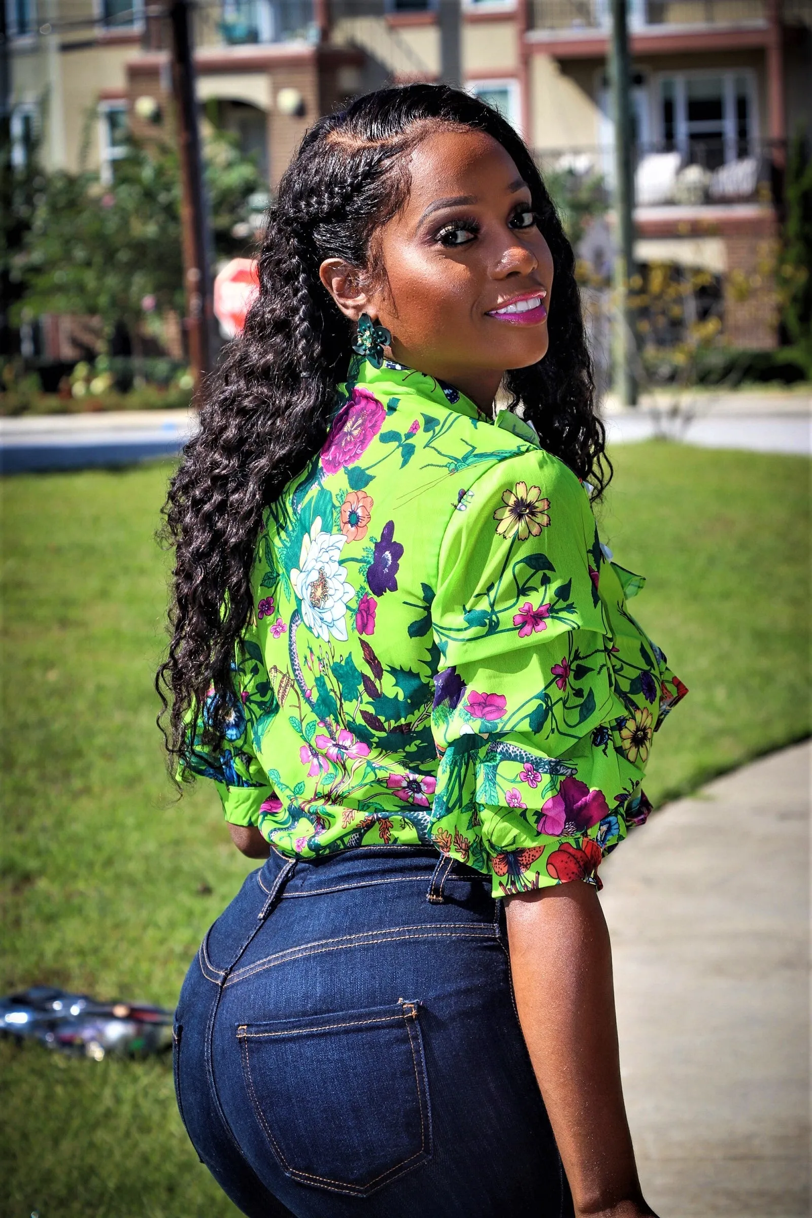 Malaysia Lime Green Multi Color Floral Print Top