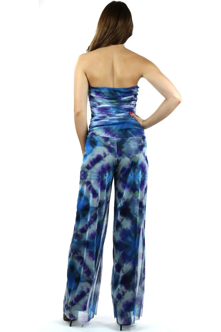 MALI Strapless Print Jumpsuit with Ruched Bodice