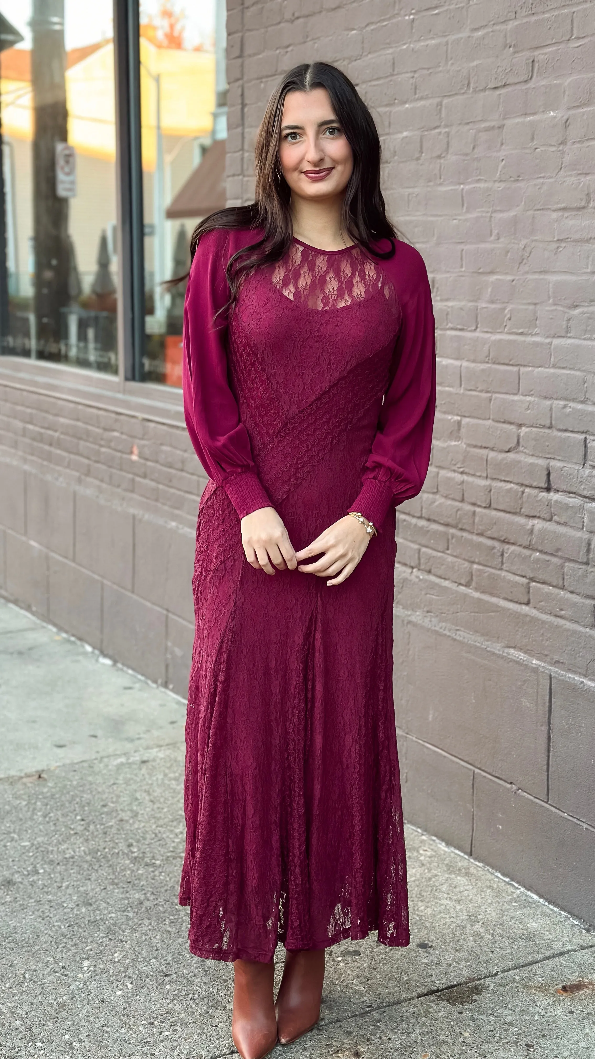 Manuela Merlot Lace Dress