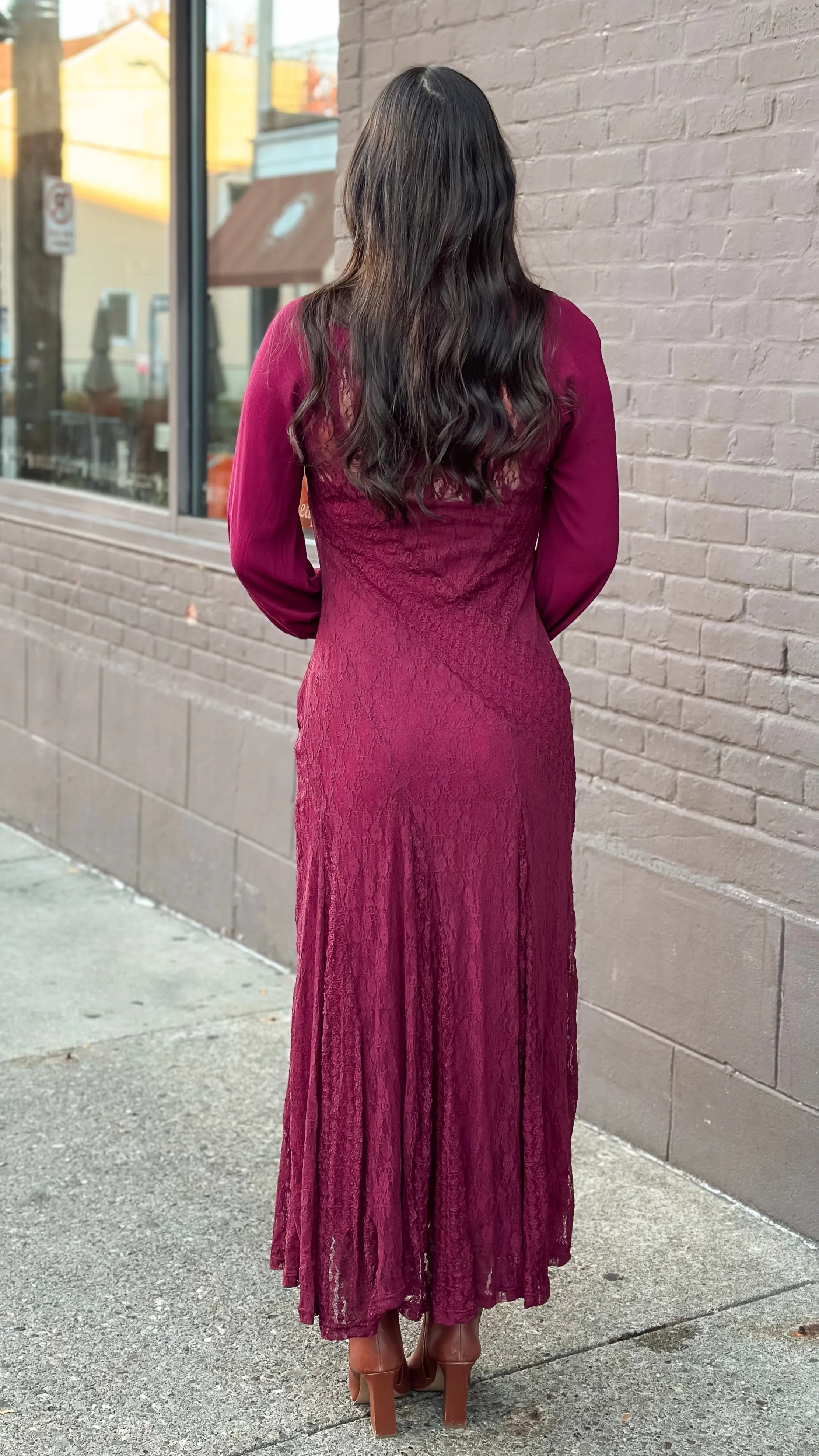 Manuela Merlot Lace Dress