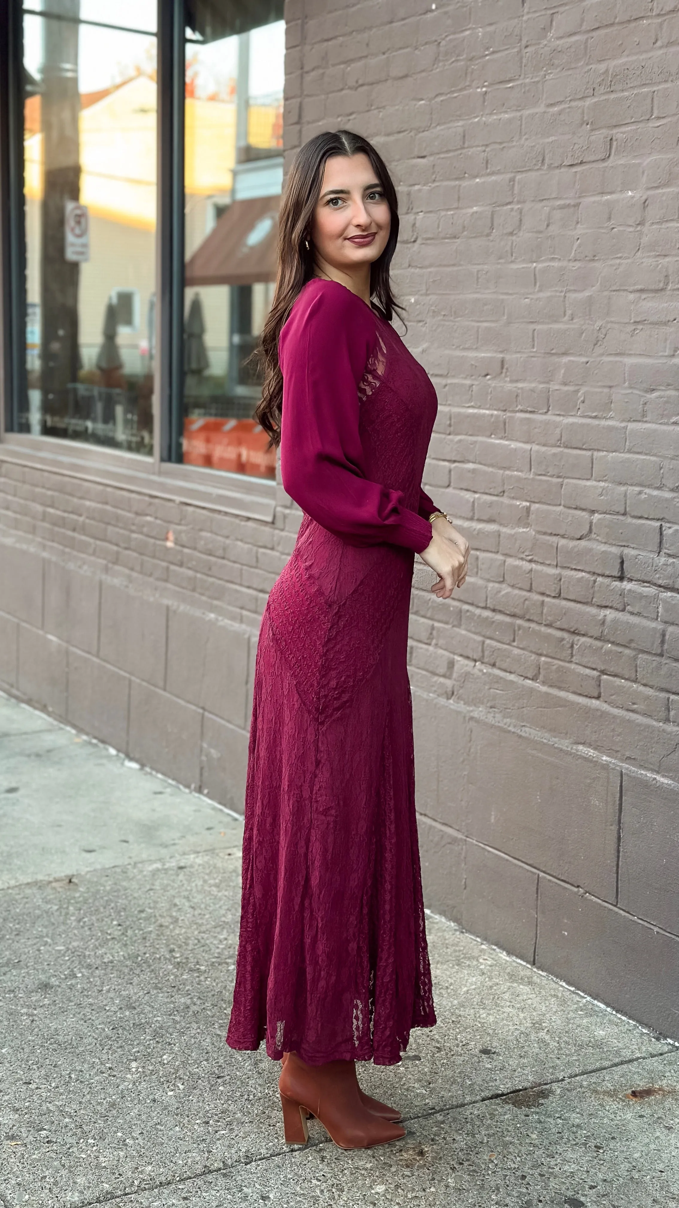 Manuela Merlot Lace Dress