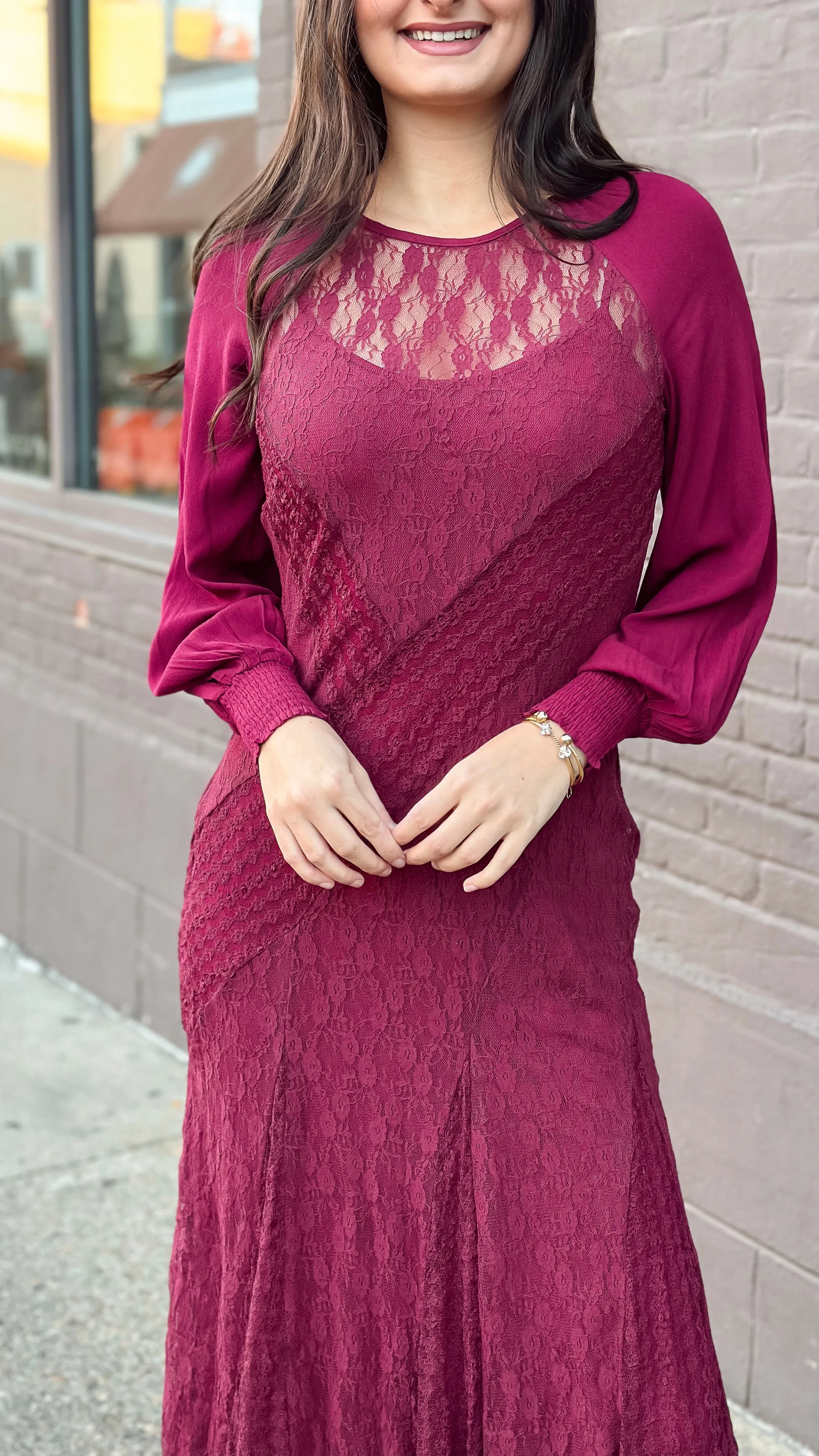 Manuela Merlot Lace Dress