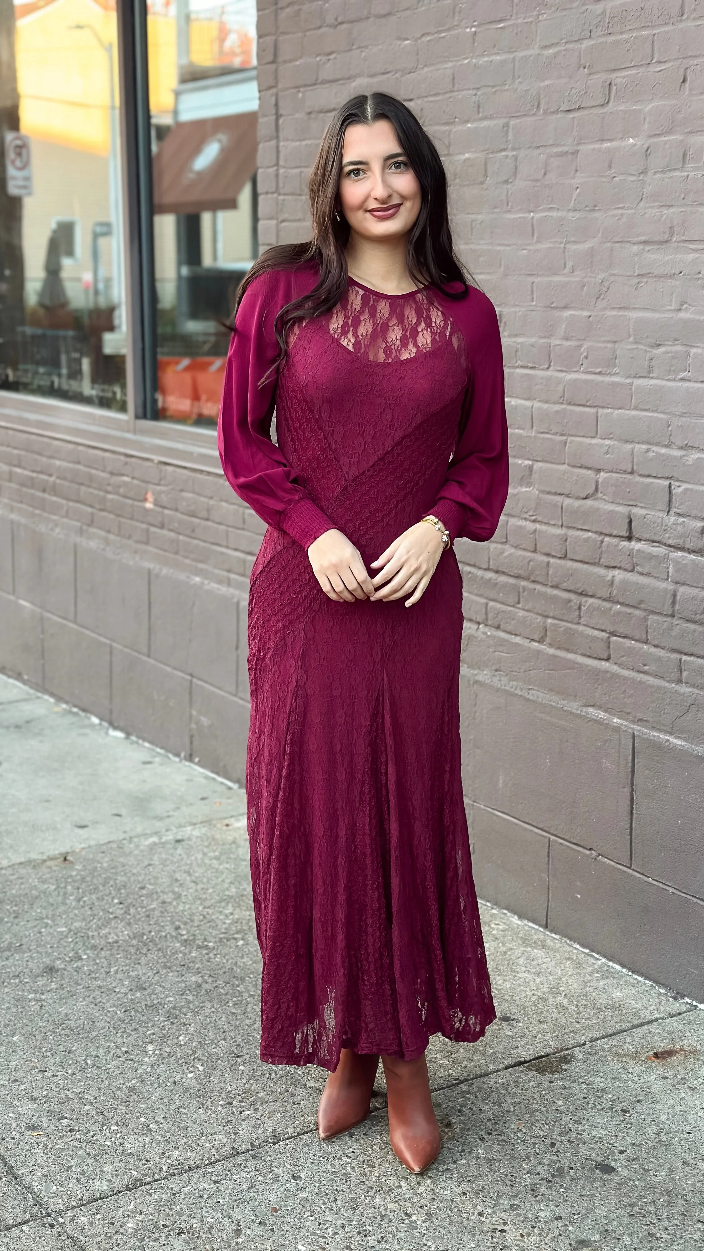 Manuela Merlot Lace Dress