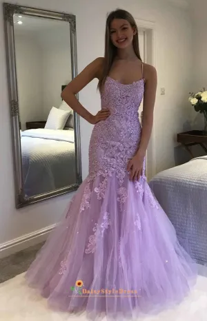 Mermaid Lavender Lace Prom Dress