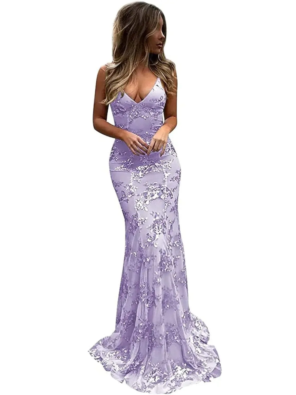 Mermaid V Neck Sleeveless Sweep Tulle Evening Dress, Beading Lace
