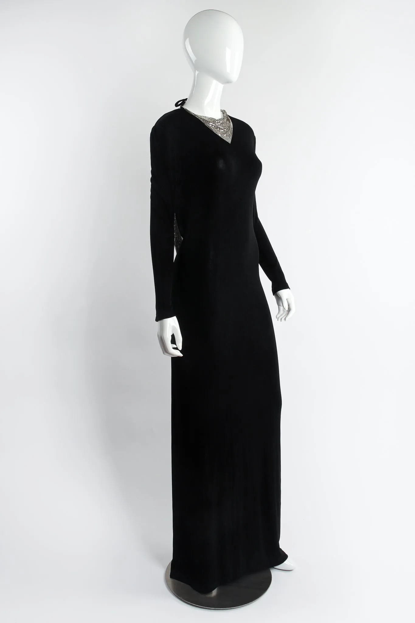 Metal Mesh Cowl Plunge Back Jersey Gown