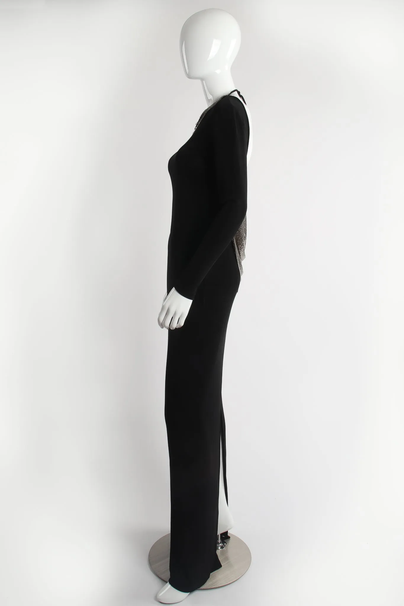 Metal Mesh Cowl Plunge Back Jersey Gown