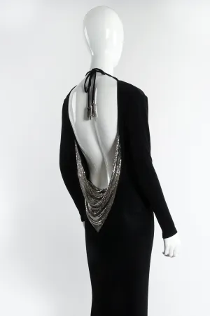 Metal Mesh Cowl Plunge Back Jersey Gown