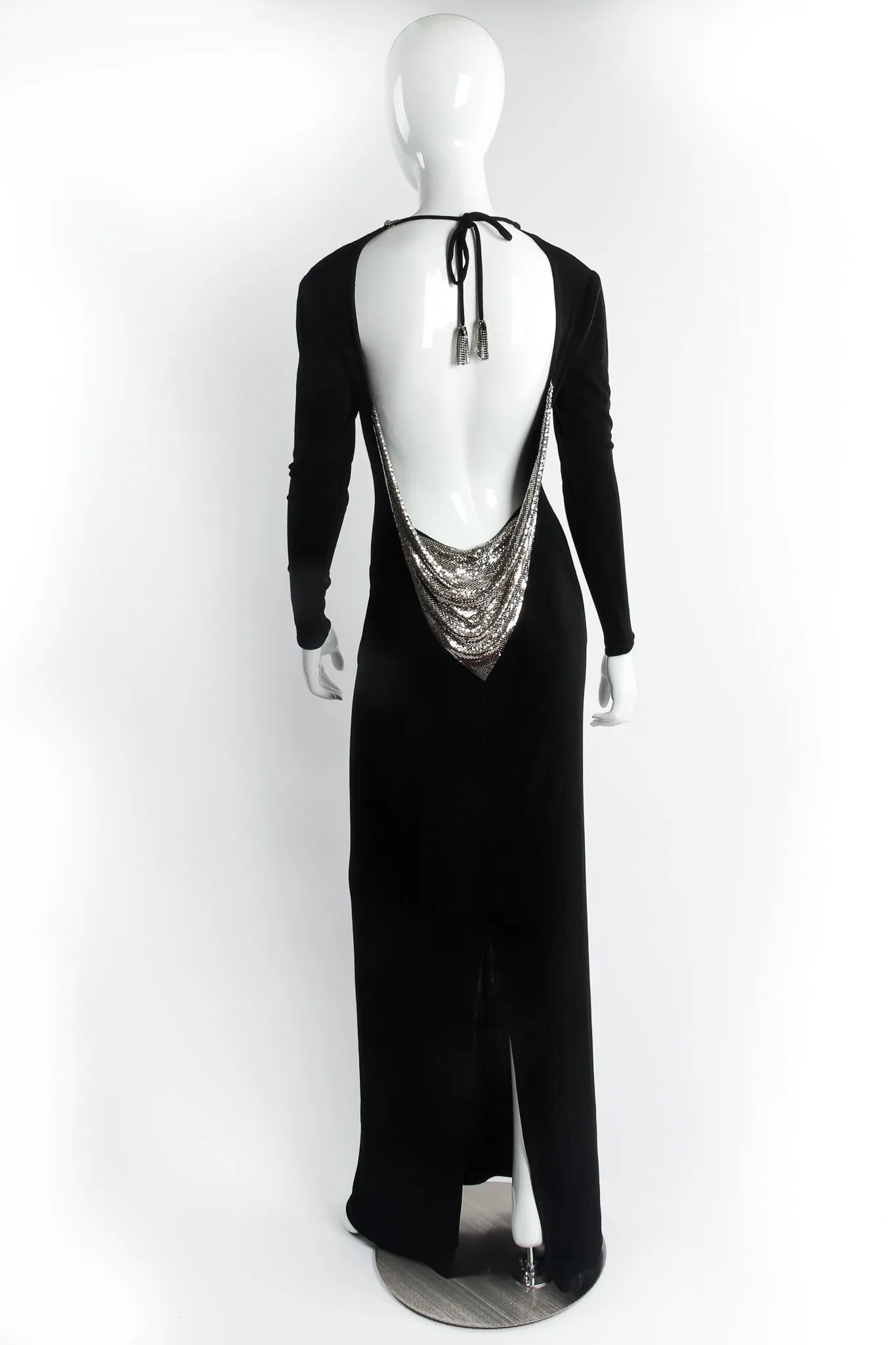Metal Mesh Cowl Plunge Back Jersey Gown