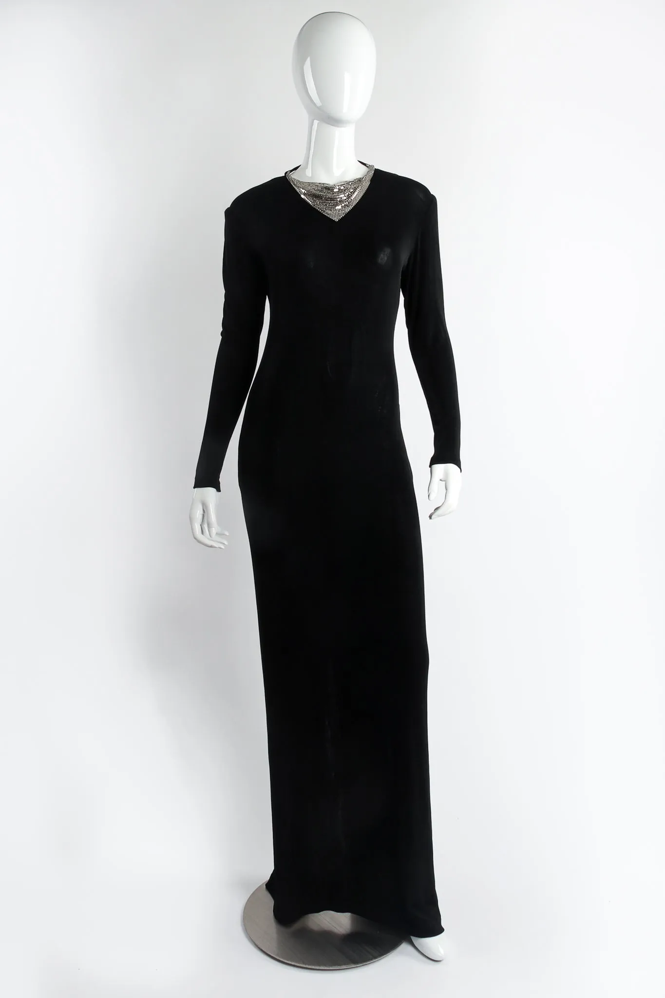 Metal Mesh Cowl Plunge Back Jersey Gown