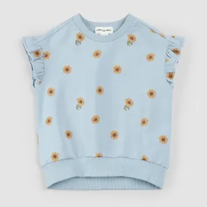 Miles the Label Girls Top - Sunflower Print on Celestial Blue