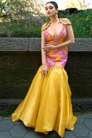 MIMOSA- MUSTARD YELLOW AND PINK DRESS - Ready To Ship