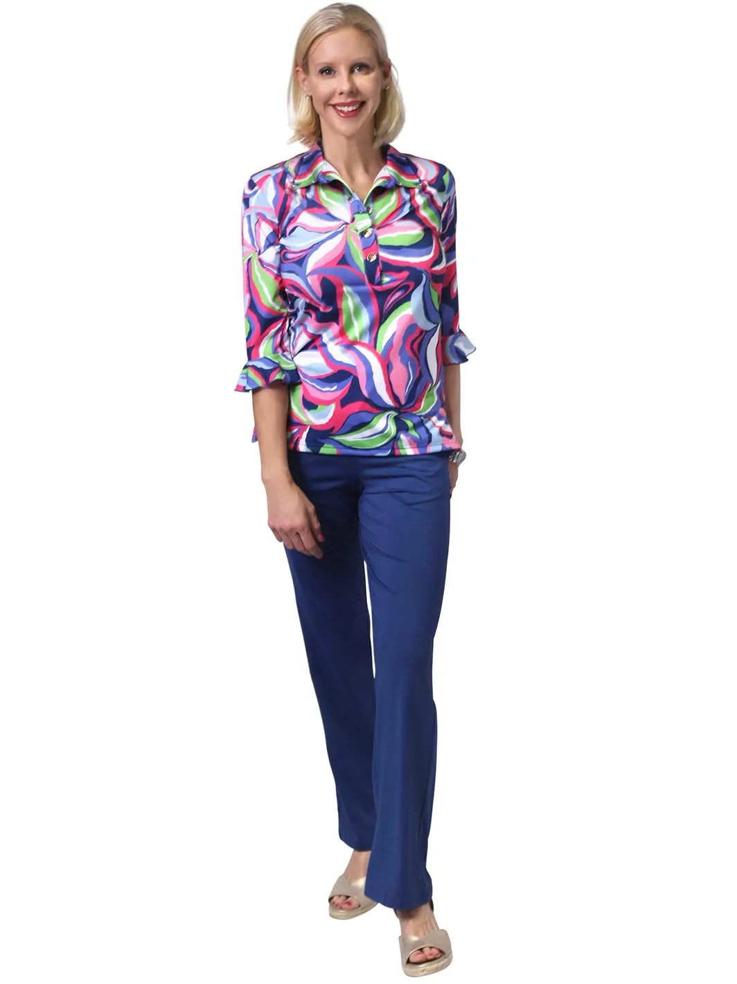Mira Flounce Sleeve Polo Top Nimbus
