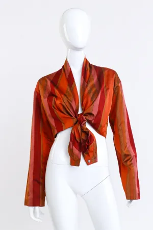 Mixed Stripe Tie-Front Top