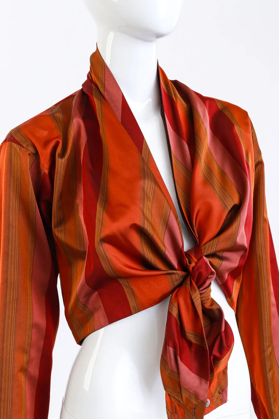 Mixed Stripe Tie-Front Top