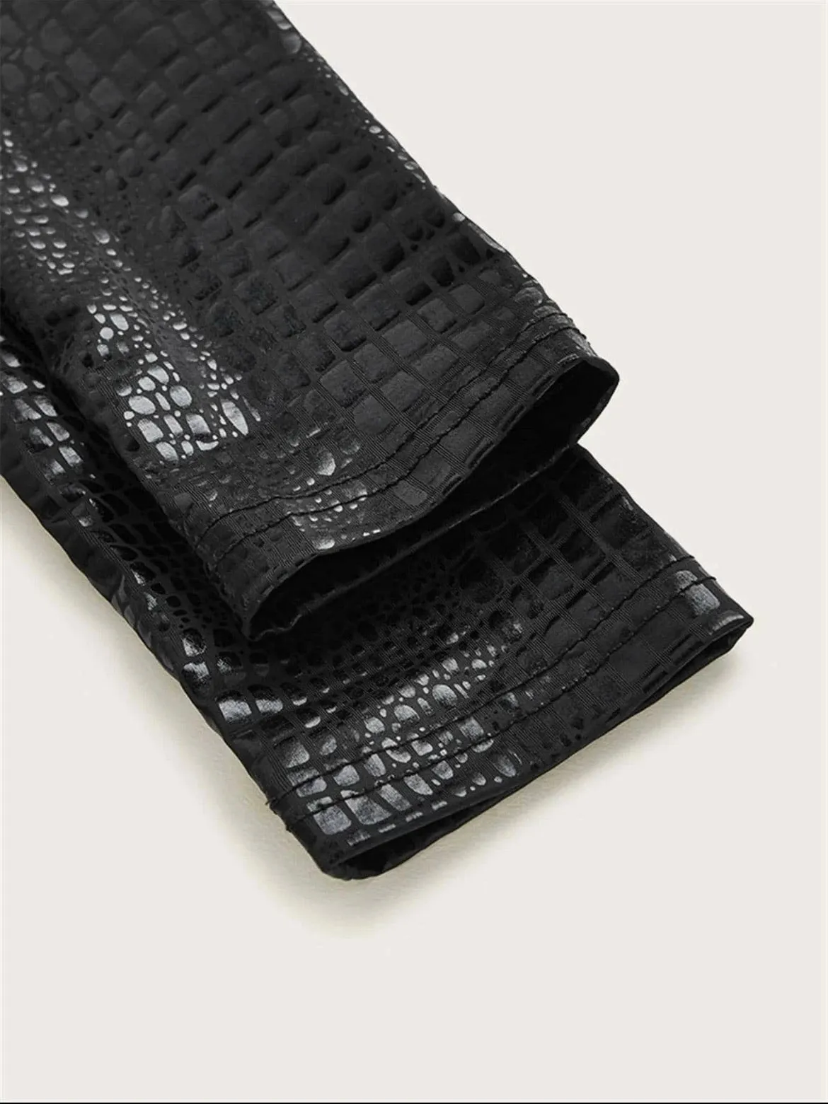 Mock Neck Crocodile Pattern Tee
