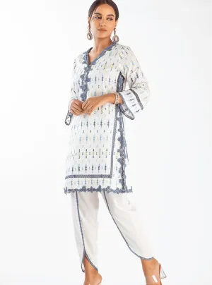 Mulmul Cotton Cupid White Kurta With Cupid White Pant