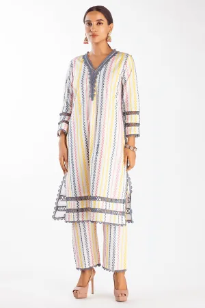 Mulmul Cotton Eva White Kurta With Eva White Pant