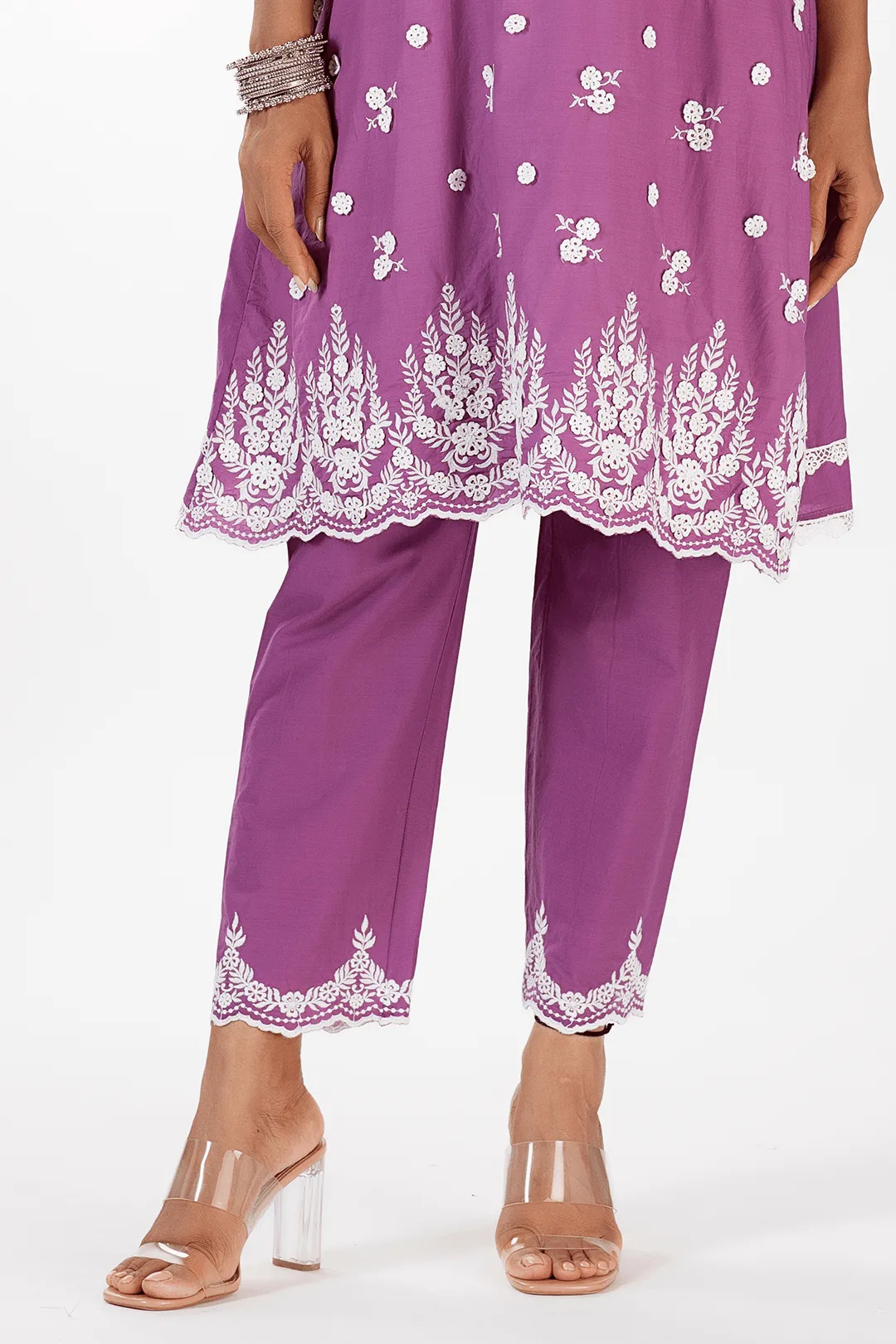 Mulmul Cotton Jade Purple Kurta With Jade Purple Pyajama