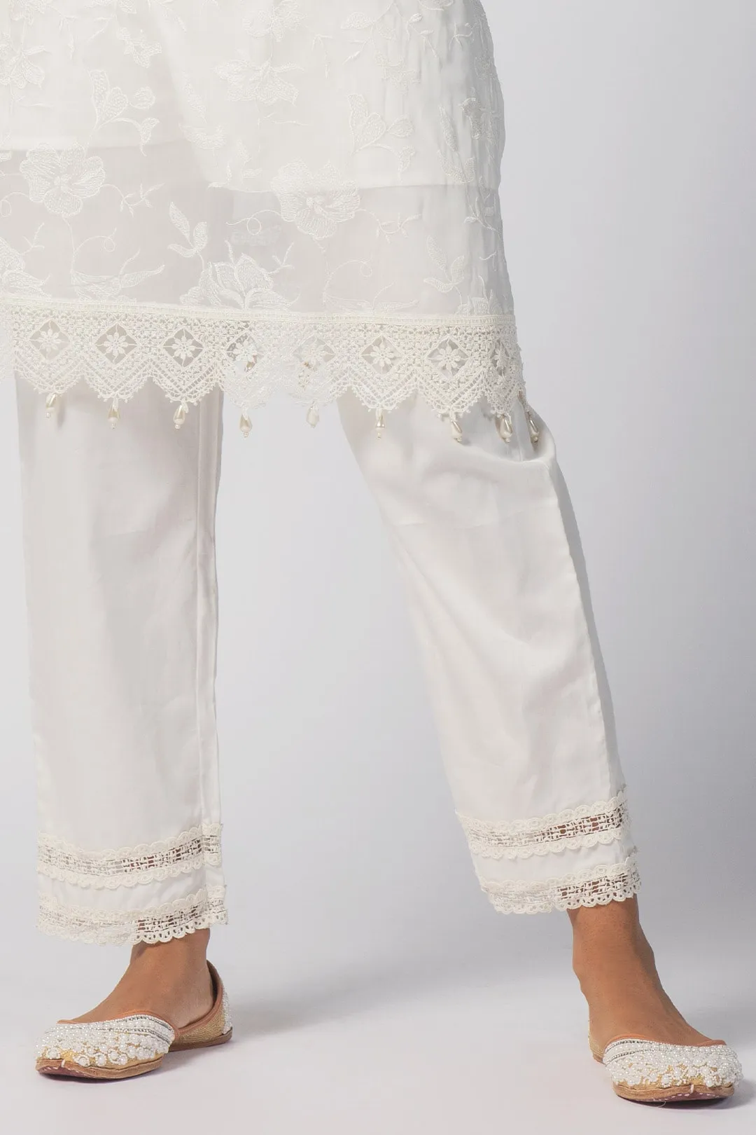 Mulmul Tencel Luxe Organza Maisy Off White Kurta With Pima Cotton Maisy Off White Pant