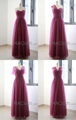 Multi Useful Tulle Burgundy Long Prom Dress, Formal Gown