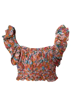 Multicolor Ruffle Sleeve Smock Top.