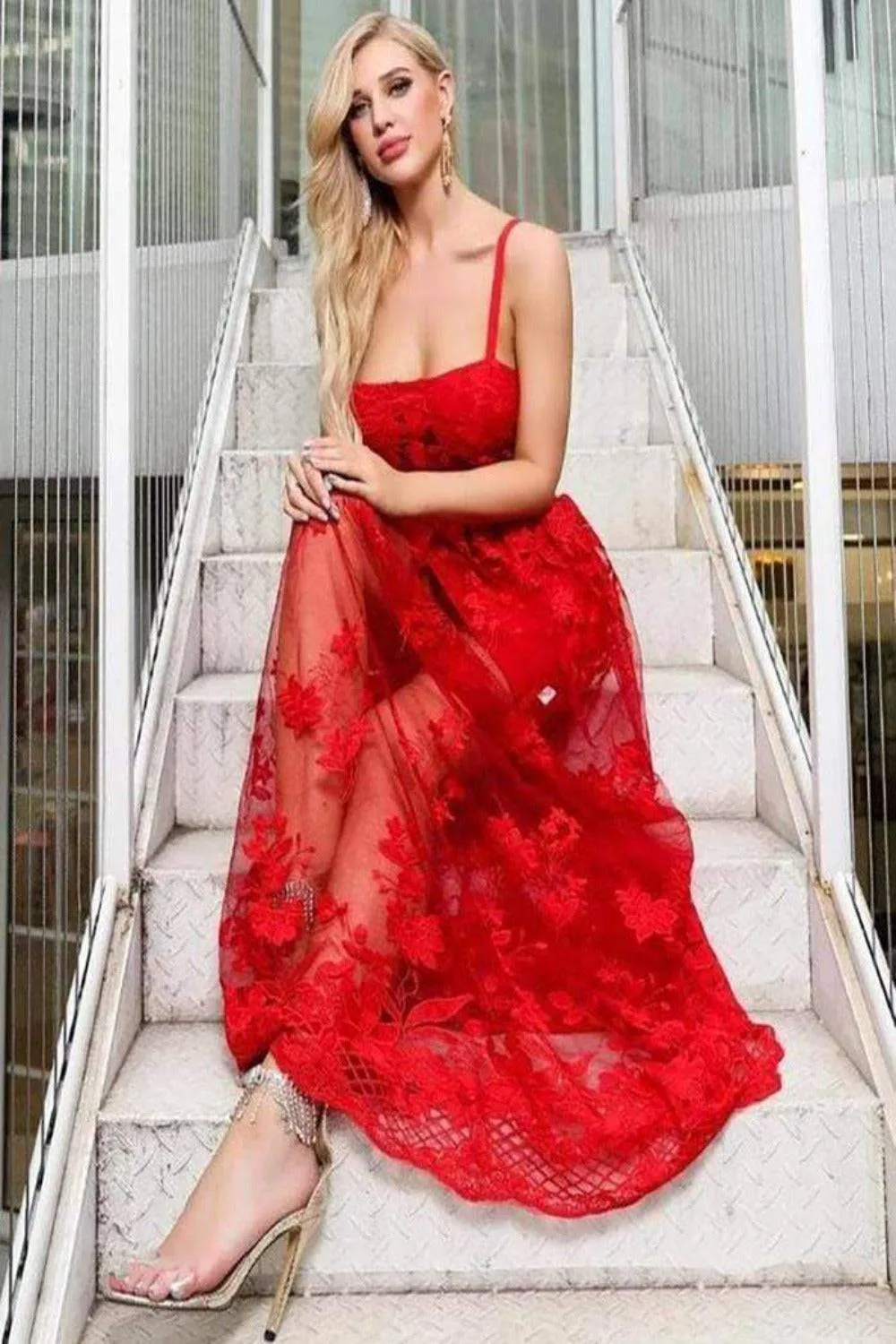 My Moment To Shine Red Lace Corset Dress