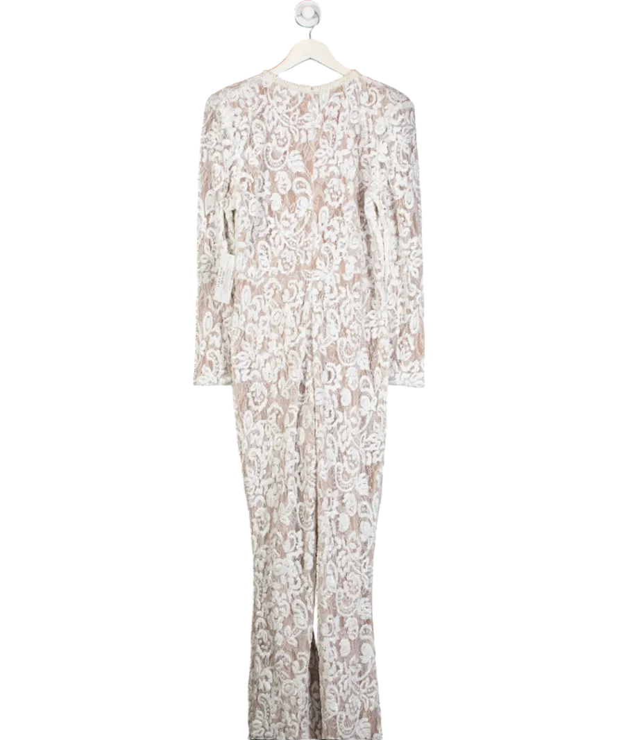 Nadine Merabi White Bella Embellished Jumpsuit UK XL