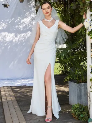 Nadine modern wedding dress with split and train in Ivory Express NZ Wide