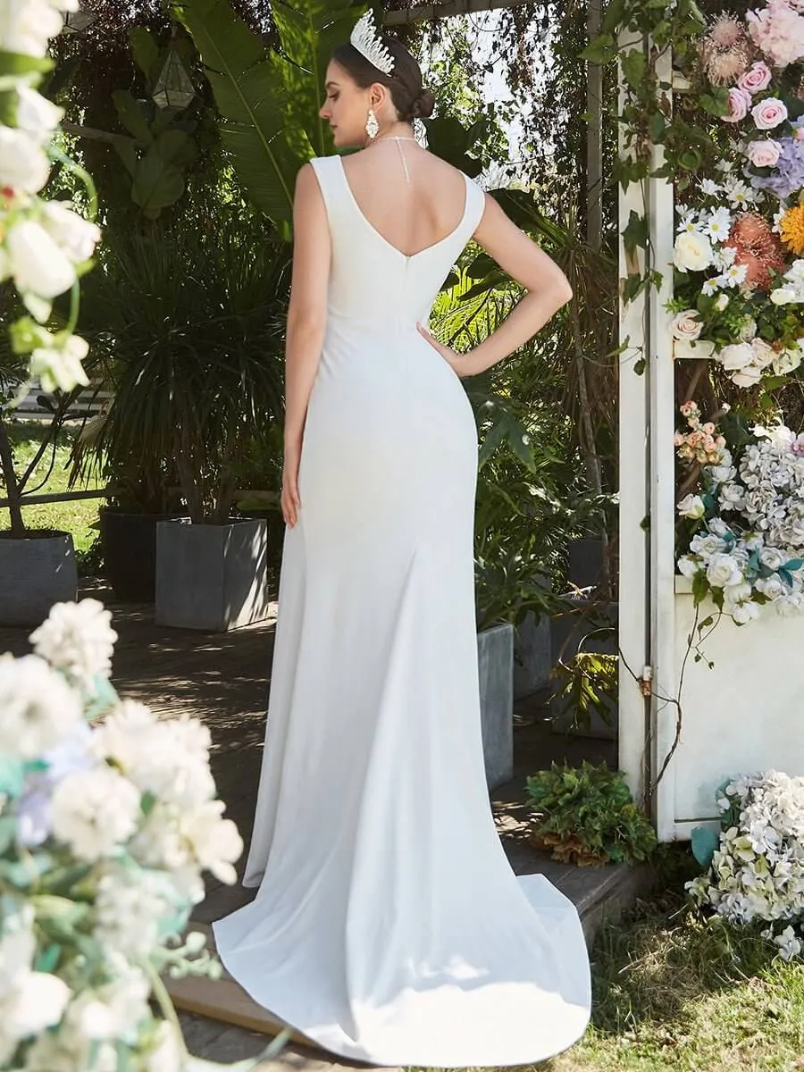 Nadine modern wedding dress with split and train in Ivory Express NZ Wide