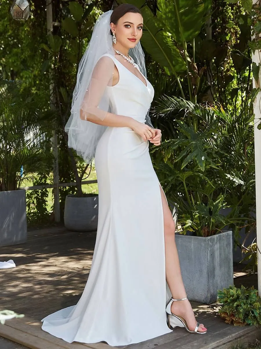 Nadine modern wedding dress with split and train in Ivory Express NZ Wide