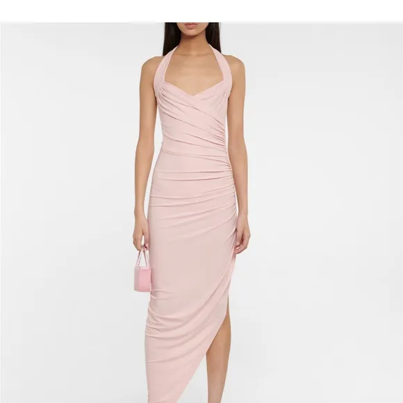 Never Worn! Norma Kamali Cayla Side Draped Midi‎ Gown in Blush Pink size M