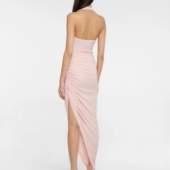 Never Worn! Norma Kamali Cayla Side Draped Midi‎ Gown in Blush Pink size M