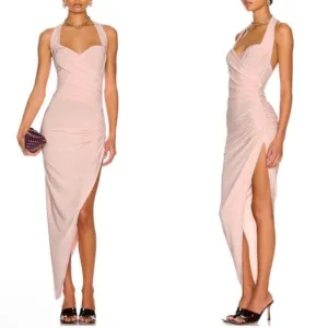 Never Worn! Norma Kamali Cayla Side Draped Midi‎ Gown in Blush Pink size M