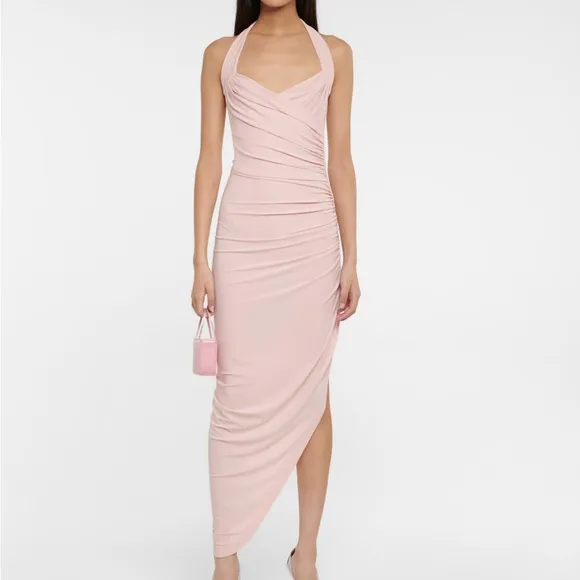 Never Worn! Norma Kamali Cayla Side Draped Midi‎ Gown in Blush Pink size M