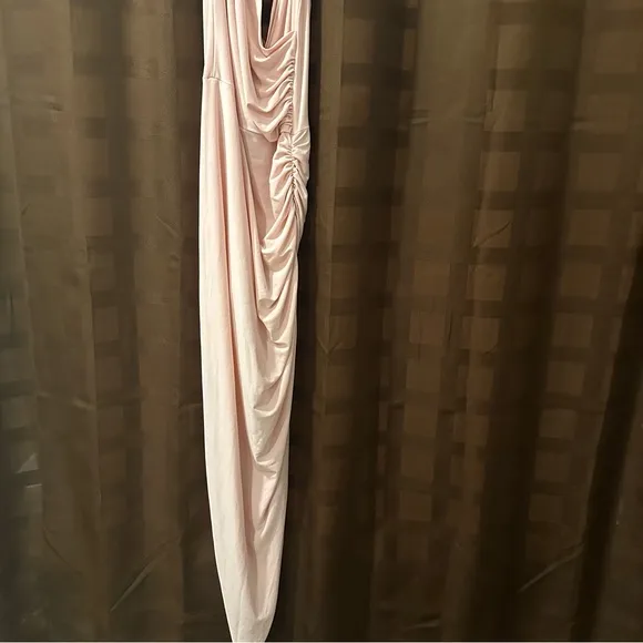 Never Worn! Norma Kamali Cayla Side Draped Midi‎ Gown in Blush Pink size M