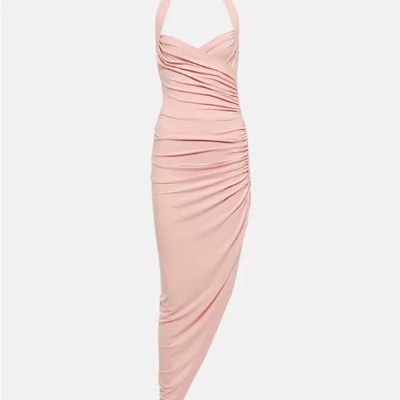Never Worn! Norma Kamali Cayla Side Draped Midi‎ Gown in Blush Pink size M